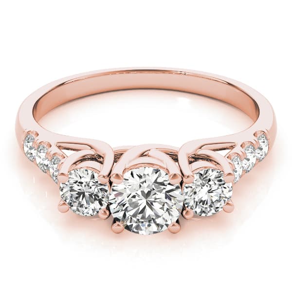 Round 3-Stone Trellis Engagement Ring, style 82876, On hand view in rose gold
