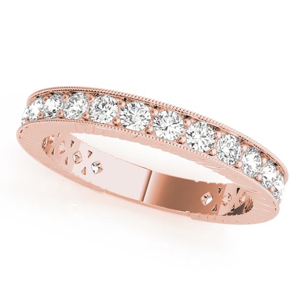 Prong In Channel Milgrain Wedding Bands (0.77 ct. tw.), Front view in rose gold