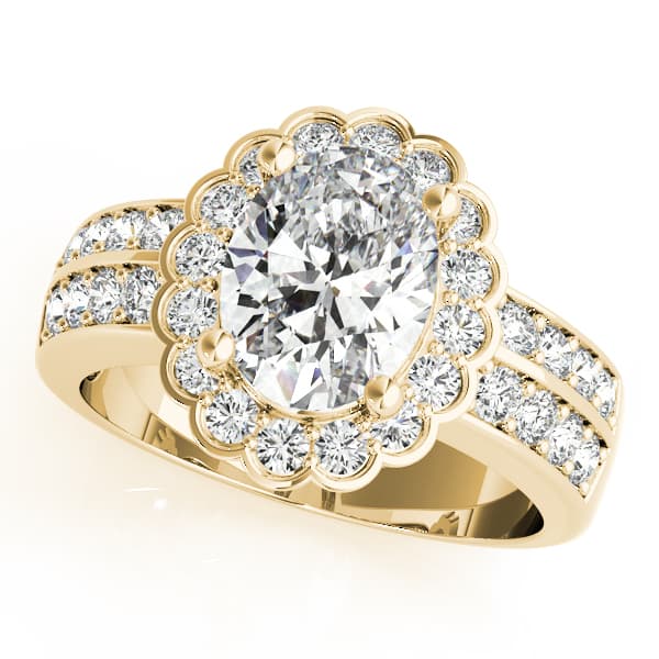 Double Row Floral Oval Halo Engagement Ring, style 82897, Front view in yellow gold