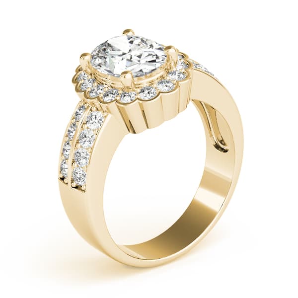 Double Row Floral Oval Halo Engagement Ring, style 82897, Angle view in yellow gold
