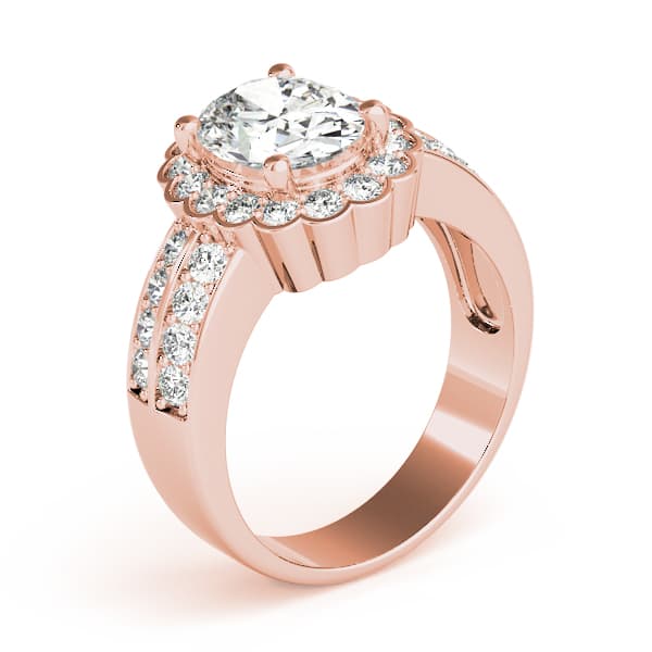 Double Row Floral Oval Halo Engagement Ring, style 82897, Angle view in rose gold