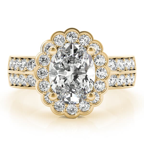 Double Row Floral Oval Halo Engagement Ring, style 82897, On hand view in yellow gold