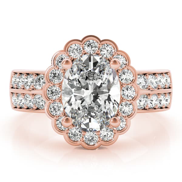 Double Row Floral Oval Halo Engagement Ring, style 82897, On hand view in rose gold