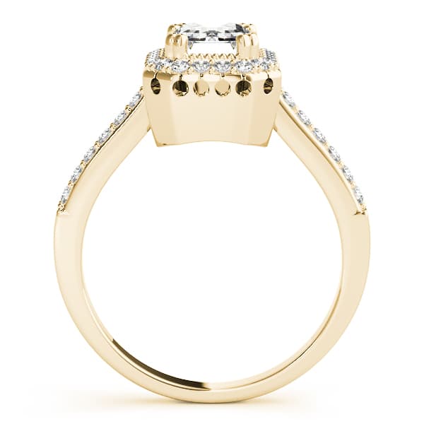 Single Row Prong Halo Emerald-Cut Engagement Ring, style 82899, Side view in yellow gold