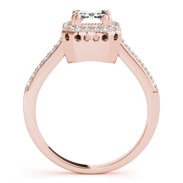 Single Row Prong Halo Emerald-Cut Engagement Ring, style 82899, Side view in rose gold