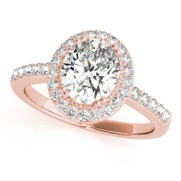 Single Row Prong Halo Oval Engagement Ring, style 82900, Front view in rose gold
