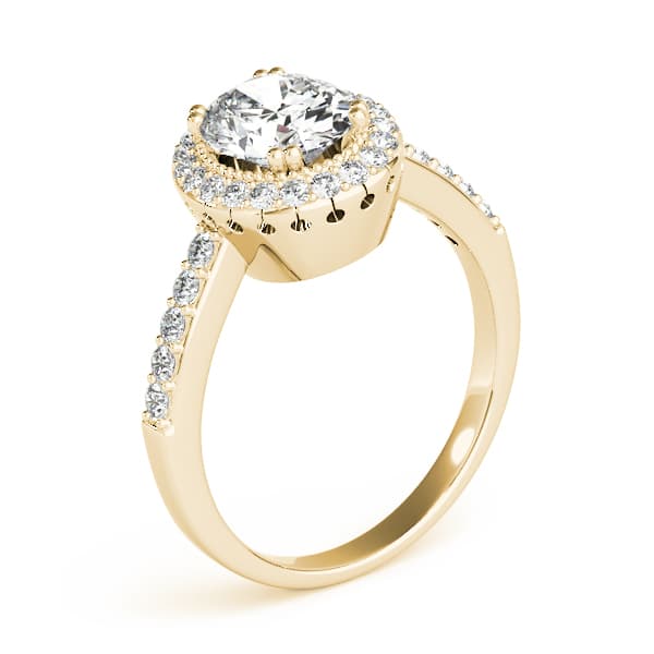 Single Row Prong Halo Oval Engagement Ring, style 82900, Angle view in yellow gold