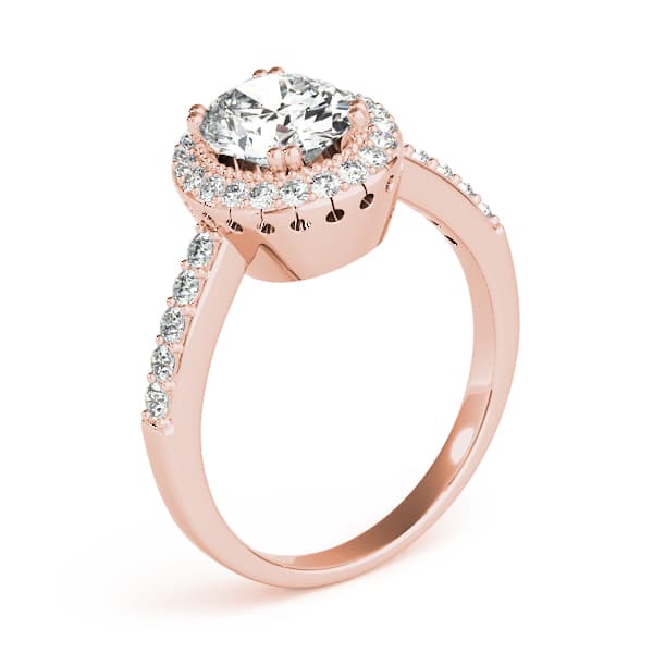 Single Row Prong Halo Oval Engagement Ring, style 82900, Angle view in rose gold