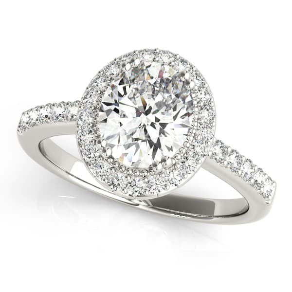 Single Row Prong Halo Oval Engagement Rings — style 82900 in 10k White Gold