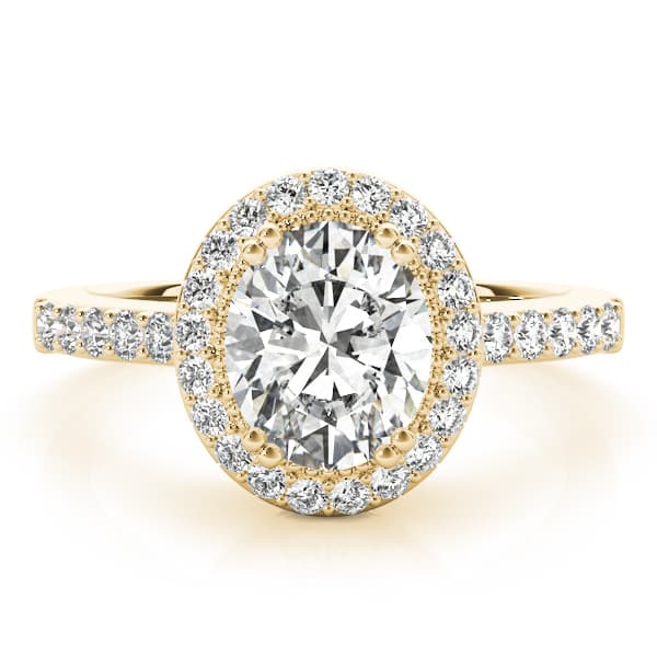 Single Row Prong Halo Oval Engagement Ring, style 82900, On hand view in yellow gold