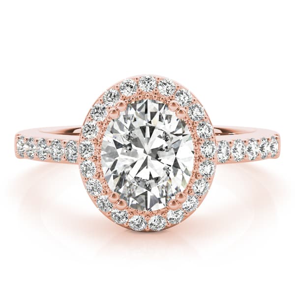 Single Row Prong Halo Oval Engagement Ring, style 82900, On hand view in rose gold
