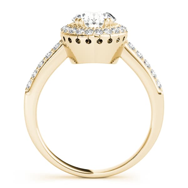 Single Row Prong Halo Oval Engagement Ring, style 82900, Side view in yellow gold