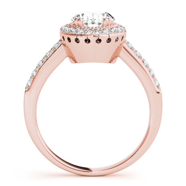 Single Row Prong Halo Oval Engagement Ring, style 82900, Side view in rose gold