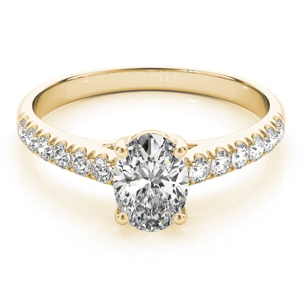 Single Row U-Prong Trellis Engagement Ring, style 82901, On hand view in yellow gold