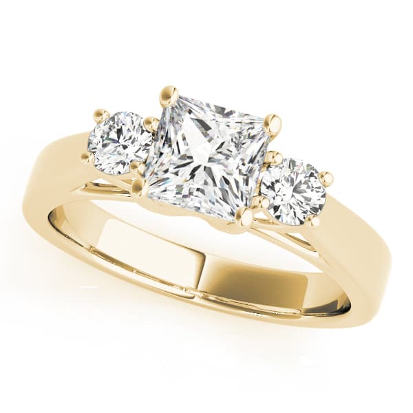 3-Stone Princess Cut Engagement Ring, style 82921, Front view in yellow gold