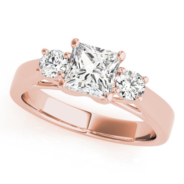 3-Stone Princess Cut Engagement Ring, style 82921, Front view in rose gold