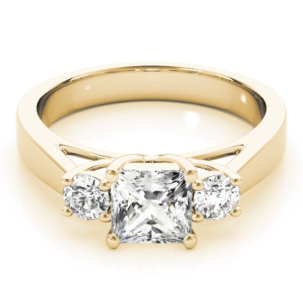 3-Stone Princess Cut Engagement Ring, style 82921, On hand view in yellow gold
