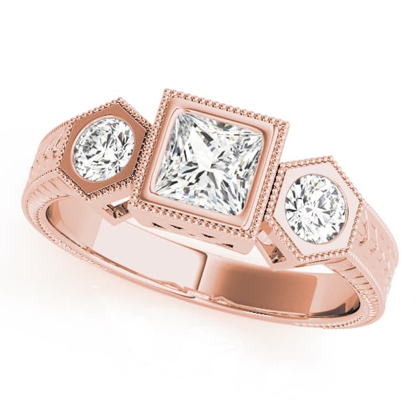 3 Stone Princess Engagement Ring, style 82922, Front view in rose gold