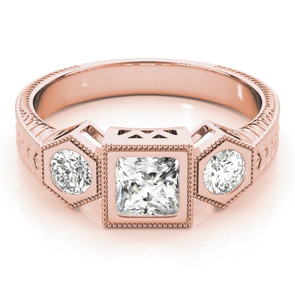 3 Stone Princess Engagement Ring, style 82922, On hand view in rose gold