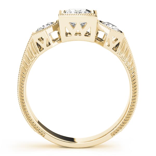 3 Stone Princess Engagement Ring, style 82922, Side view in yellow gold