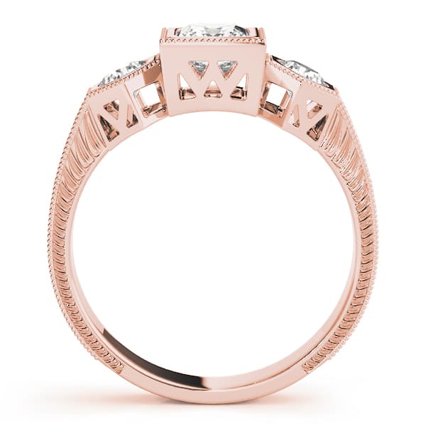 3 Stone Princess Engagement Ring, style 82922, Side view in rose gold
