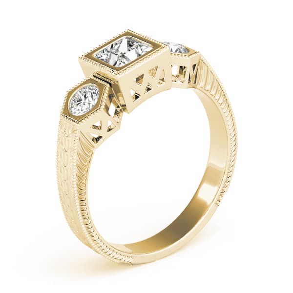 3 Stone Princess Engagement Ring, style 82922, Top view in yellow gold