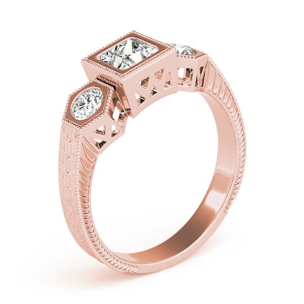 3 Stone Princess Engagement Ring, style 82922, Top view in rose gold