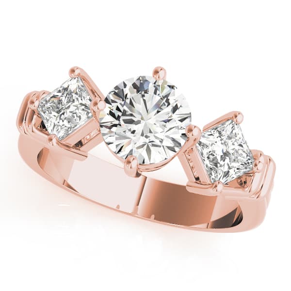 3 Stone Round Engagement Ring, style 82939, Front view in rose gold
