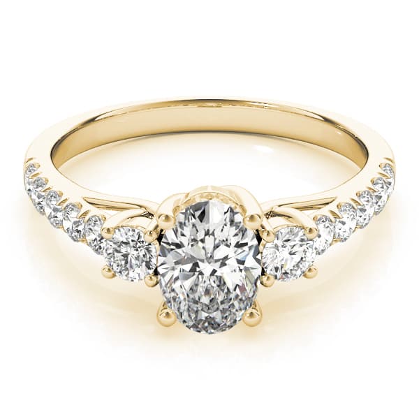 3-Stone Trellis Oval Engagement Ring, style 82941, On hand view in yellow gold