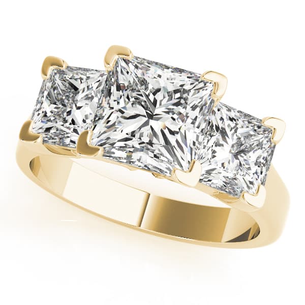 3-Stone Princess Cut Engagement Ring, style 82942, Front view in yellow gold