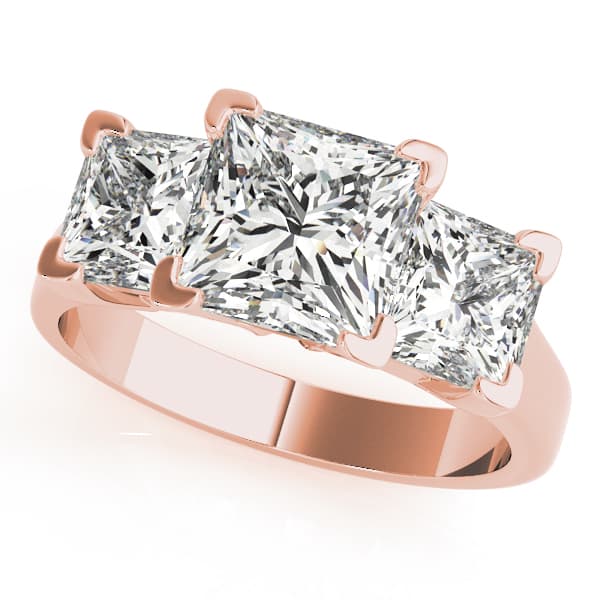 3-Stone Princess Cut Engagement Ring, style 82942, Front view in rose gold
