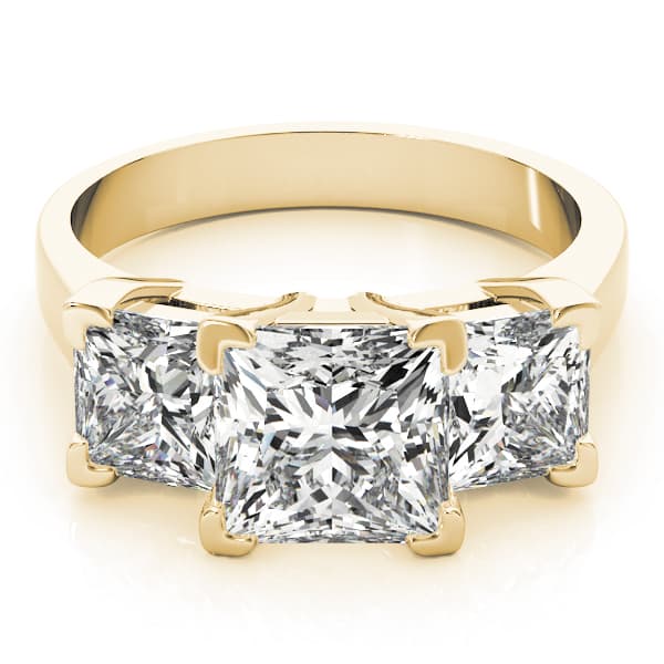 3-Stone Princess Cut Engagement Ring, style 82942, On hand view in yellow gold