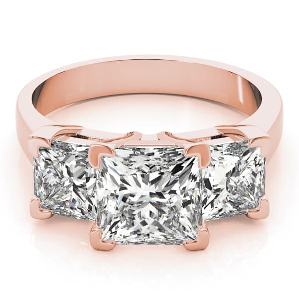 3-Stone Princess Cut Engagement Ring, style 82942, On hand view in rose gold