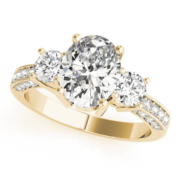 3 Stone Oval Engagement Ring, style 82944, Front view in yellow gold
