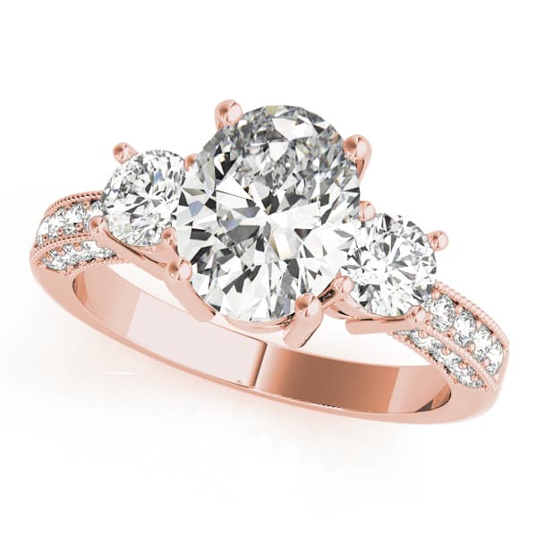 3 Stone Oval Engagement Ring, style 82944, Front view in rose gold