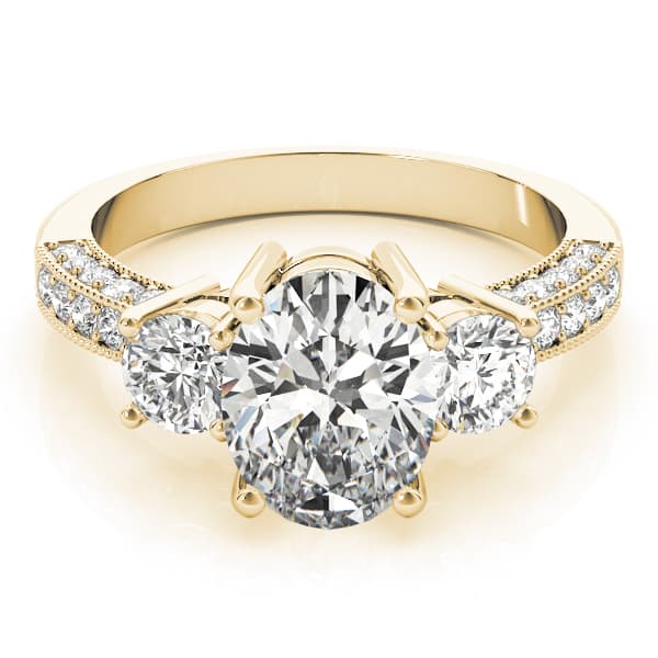 3 Stone Oval Engagement Ring, style 82944, On hand view in yellow gold