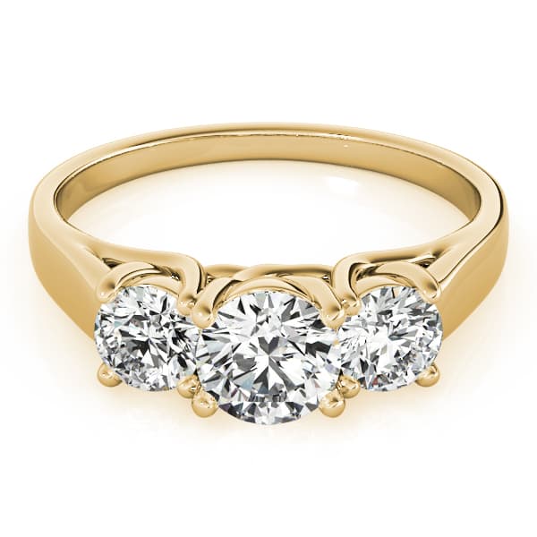3-Stone Round Trellis Engagement Ring, style 82949, On hand view in yellow gold