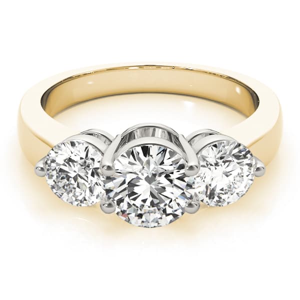 3-Stone Round Engagement Ring, style 82950, On hand view in yellow gold