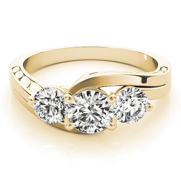 3 Stone Round Engagement Ring, style 82951, On hand view in yellow gold