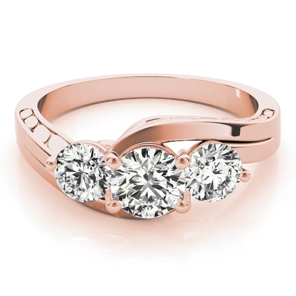 3 Stone Round Engagement Ring, style 82951, On hand view in rose gold