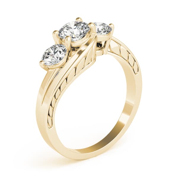 3 Stone Round Engagement Ring, style 82951, Top view in yellow gold
