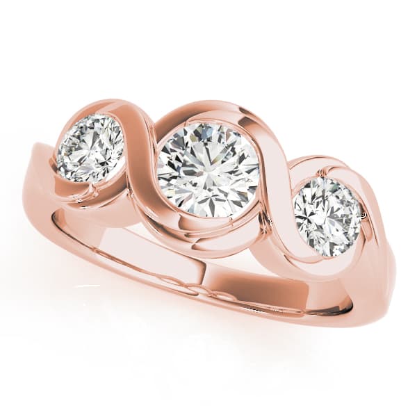3-Stone Bypass Engagement Ring, style 82952, Front view in rose gold