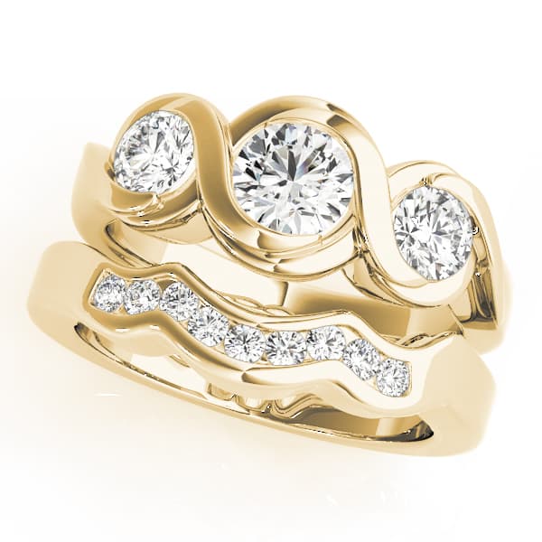 3-Stone Bypass Engagement Ring, style 82952, On hand view in yellow gold