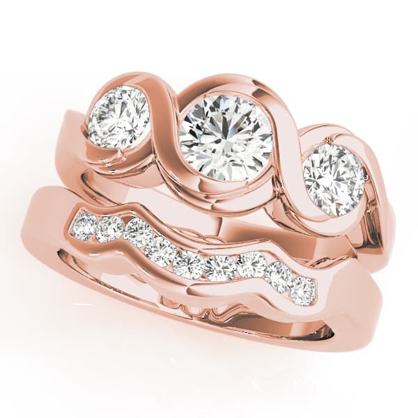 3-Stone Bypass Engagement Ring, style 82952, On hand view in rose gold