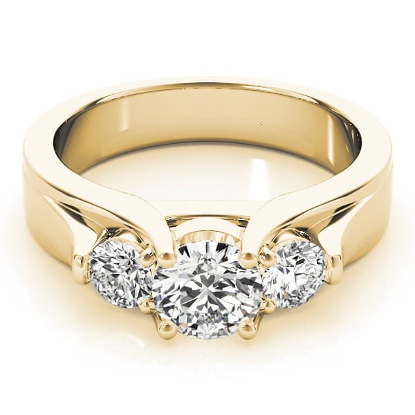 3-Stone Round Trellis Engagement Ring, style 82954, On hand view in yellow gold