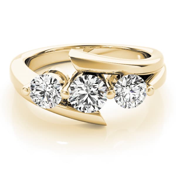3-Stone Bypass Engagement Ring, style 82956, On hand view in yellow gold