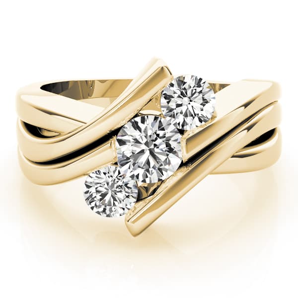 3 Stone Round Engagement Ring, style 82957, On hand view in yellow gold
