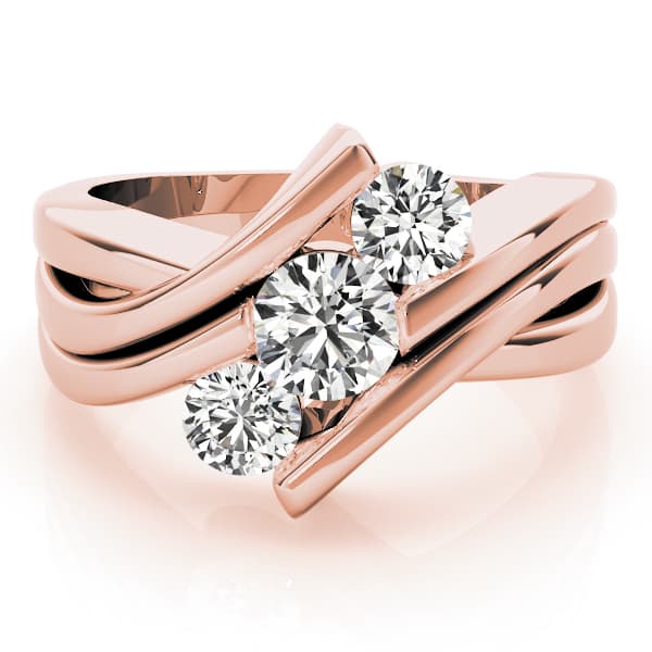 3 Stone Round Engagement Ring, style 82957, On hand view in rose gold