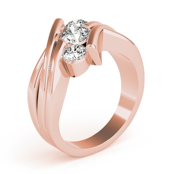 3 Stone Round Engagement Ring, style 82957, Top view in rose gold