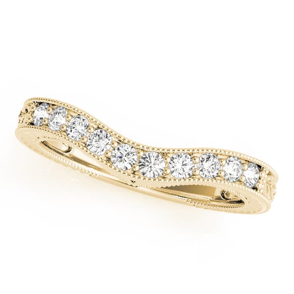 Antique Milgrain Curved Wedding Band (0.3 ct. tw.), Front view in yellow gold
